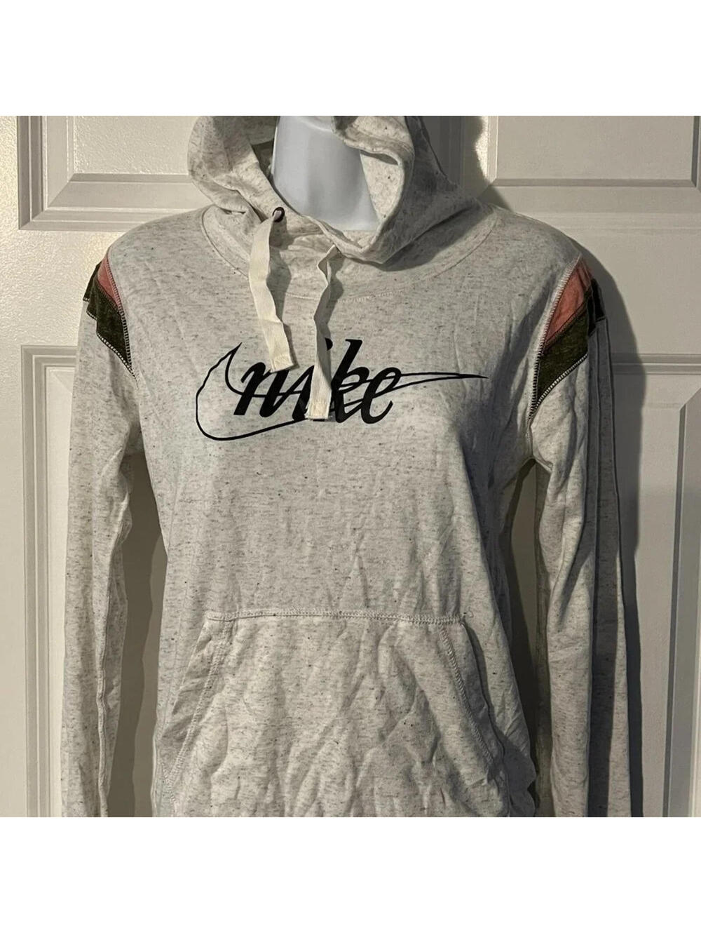 Nike Pullover Hoodie Women's XS Heather Gray Stripe Lightweight Sweatshirt